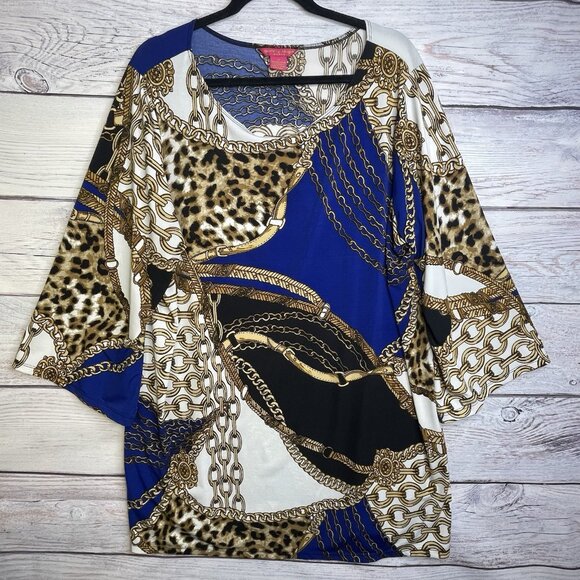 Sunny Leigh Shift Dress Size 1X Equestrian Print Royal Blue BOHO Fairycore - Picture 1 of 9
